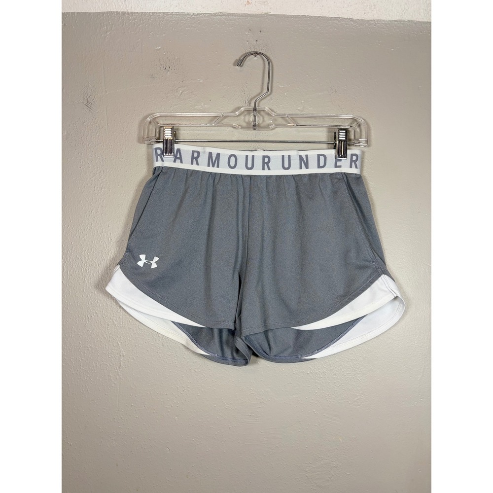 Under Armour HeatGear Women XS Gray White Play Up 2-in-1 Training Shorts 1344552